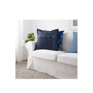 IKEA Cushion Denim Cover Brass Button 20x20" Square 100% Cotton Blue SISSIL